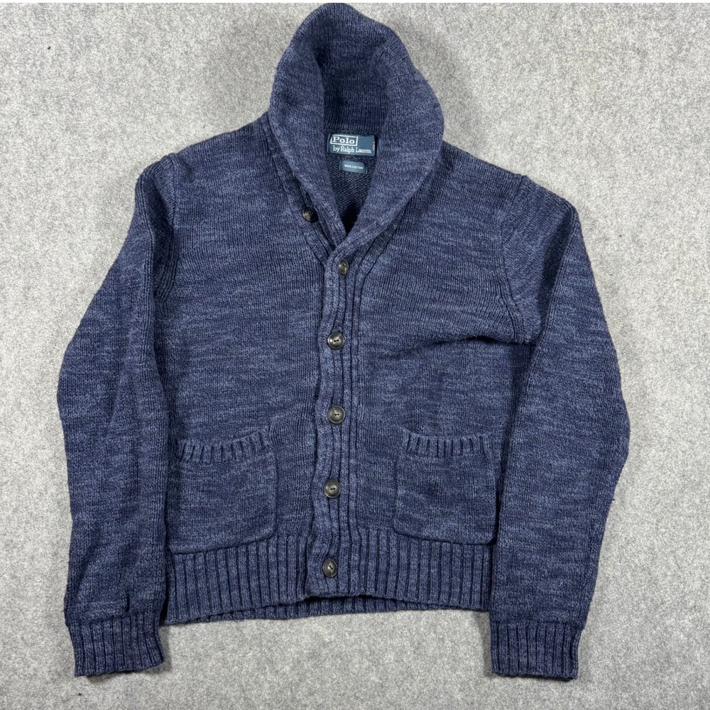 Vintage Polo Ralph Lauren Cardigan Mens S Navy Shawl Collar Button Knit Sweater